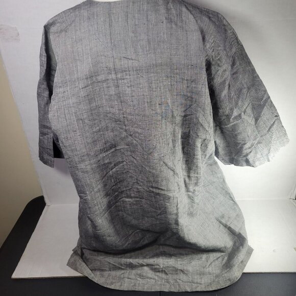 Umberto Valati Uomo Italia Women Gray Embroidered Linen Tunic Shirt Size XXL - Picture 7 of 10